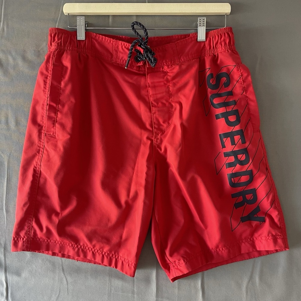 Superdry Shorts Mens Large Blue Red Swim Beach Pool Trunks Summer Board